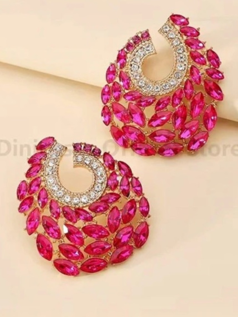 Pink Crystal Hoop Earrings